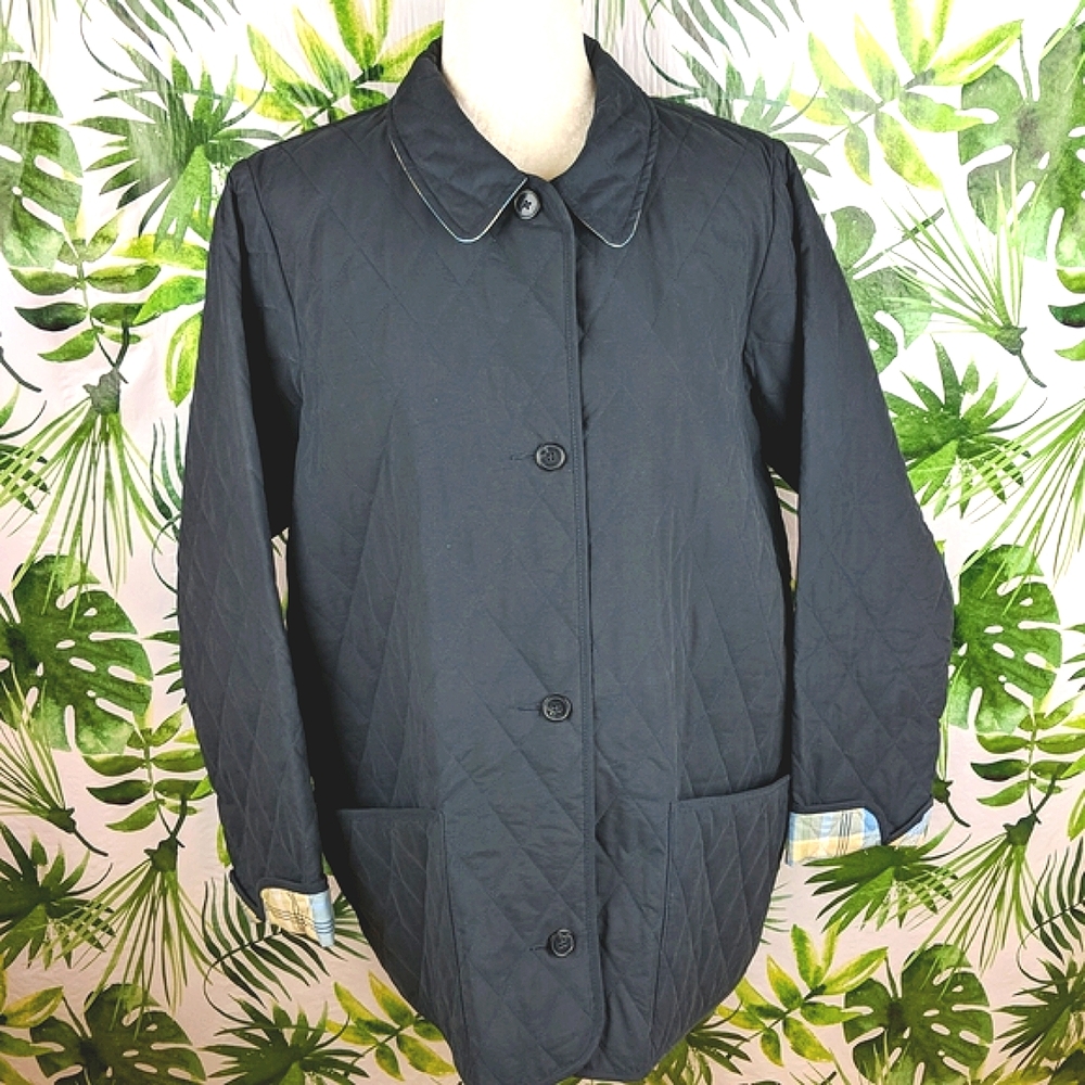 L.L Bean Navy Blue Quilted Jacket/Coat (Size: Large)